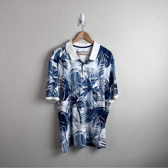 NEW NWT Robert Graham Men’s Polo Shirt Tropical Palm Print - Picture 2 of 12